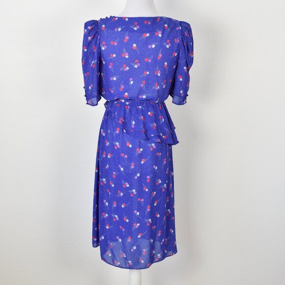 80's Vintage Floral Belted Peplum Formal Dress - 4 - Picture 8 of 13